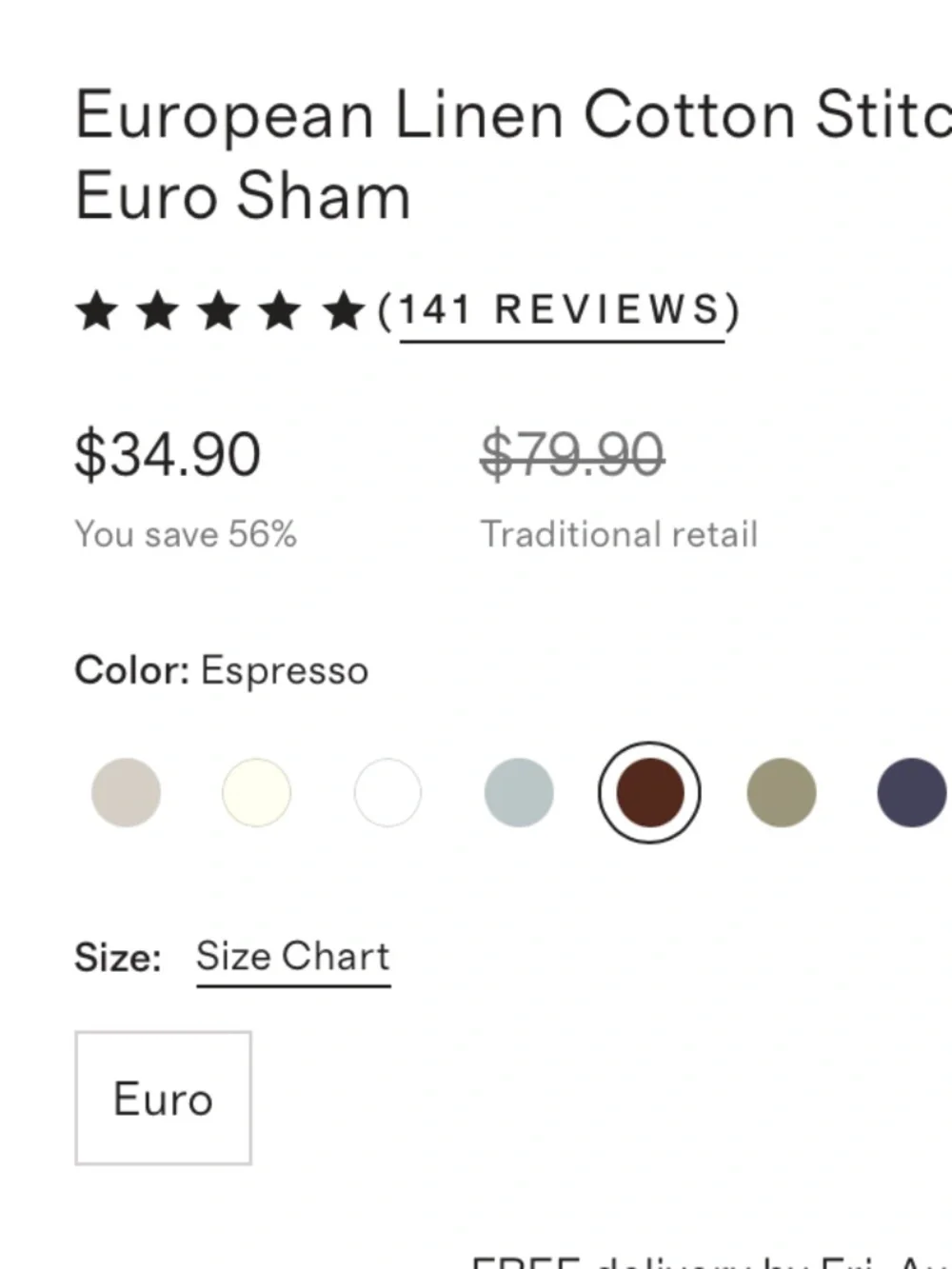 New European Linen Cotton Stitch Quilted Euro Sham Brown Espresso 26in x 26in